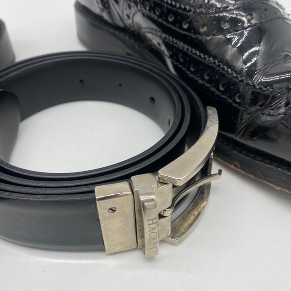 Grenson Patent Brogue Dress Shoes and matching Patent Black Hackett London Belt main image 10